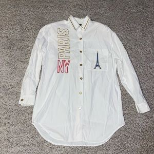 SK Wear white long sleeve shirt with gold buttons and designs size medium